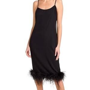 Amanda Uprichard Marianna Feather Hem Slip Dress Black Women's Size XS NEW